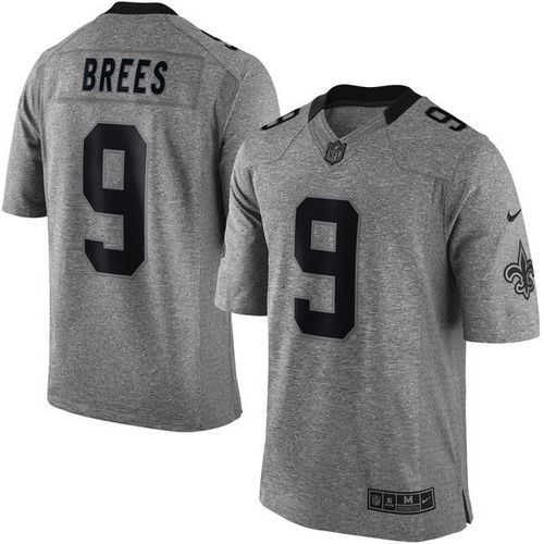 Nike Saints #9 Drew Brees Gray Men's Stitched NFL Limited Gridiron Gray Jersey - Click Image to Close